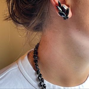 Vintage black bead necklace & earrings